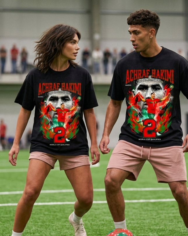 T-shirt Unisexe Fan Achraf Hakimi Maroc #2 Coupe du Monde 2026