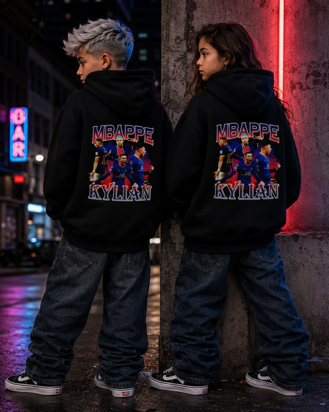 Sweat à capuche enfant fan Kylian Mbappé PSG Era Collage