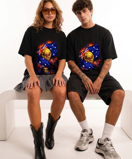 Australia World Cup Trophy Flag Fire Unisex Fan T-Shirt