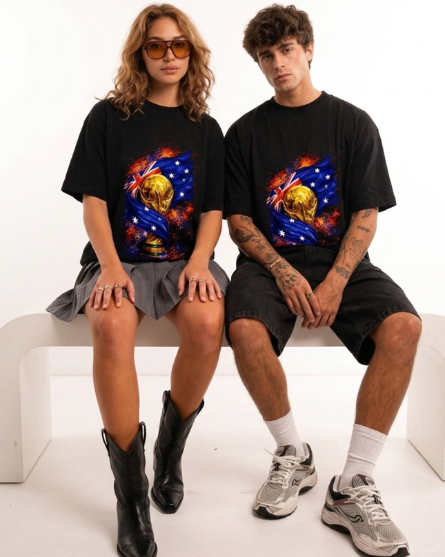 T-shirt de supporter unisexe avec le drapeau de la coupe du monde de football australienne