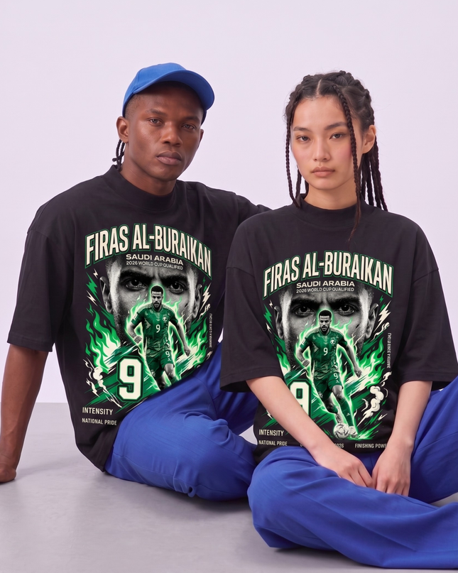 T-Shirt Unisexe Firas Al-Buraikan #9 Arabie Saoudite Qualification Coupe du Monde 2026