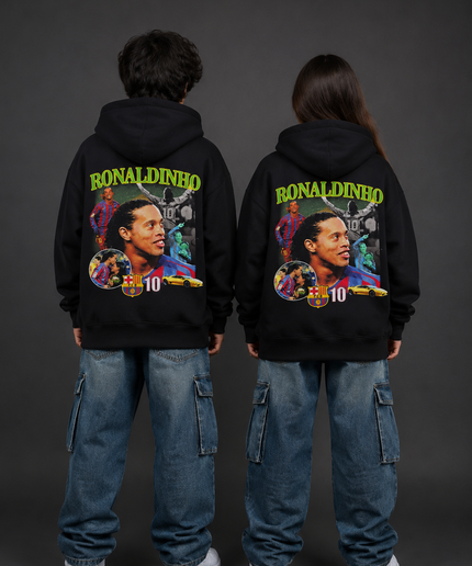 Ronaldinho #10 Barcelona Neon Green Kids Fan Hoodie