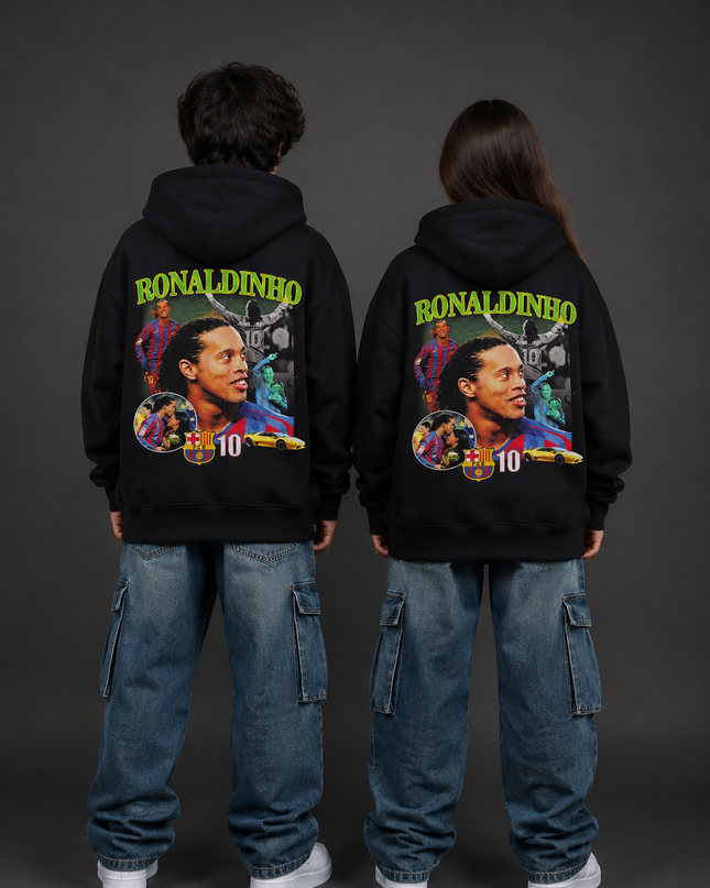 Sweat à capuche pour enfant Ronaldinho #10 Barcelone vert fluo