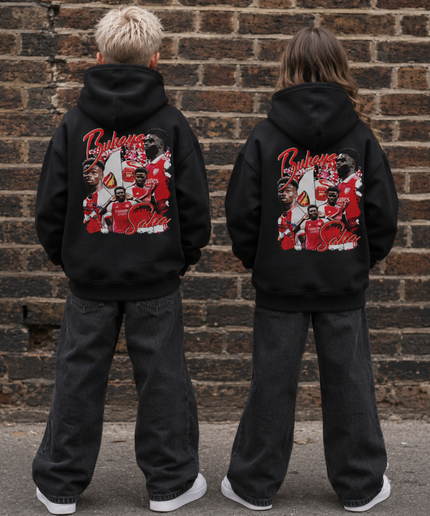 Bukayo Saka Arsenal Script Signature Collage Kids Fan Hoodie