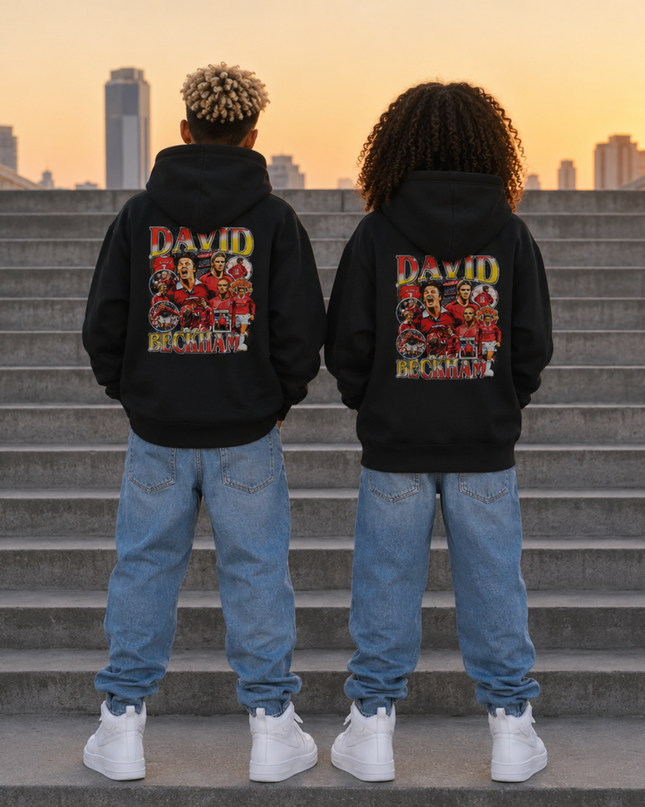 David Beckham Manchester United Vintage Retro Bootleg Kids Fan Hoodie