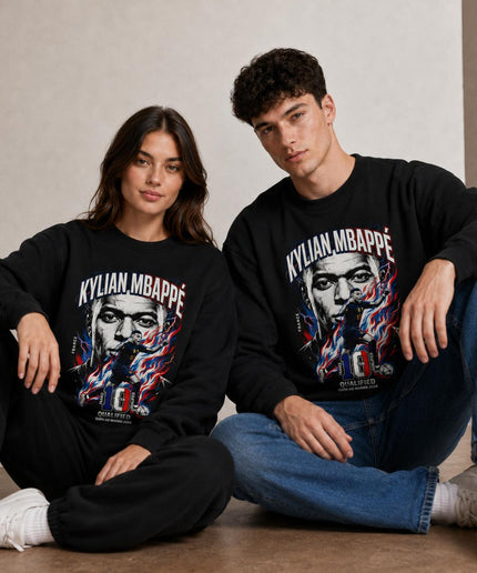Kylian Mbappé France Qualifié Coupe du Monde 2026 Portrait de Feu Col Rond Unisexe pour Fans