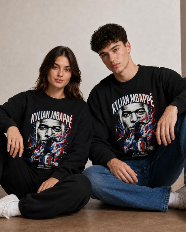 Kylian Mbappé France Qualified Copa do Mundo 2026 Fire Portrait Unisex Fan Crewneck