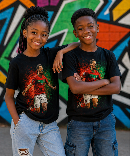 Cristiano Ronaldo Portugal #7 Célébration Rugissement T-Shirt Enfant Fan