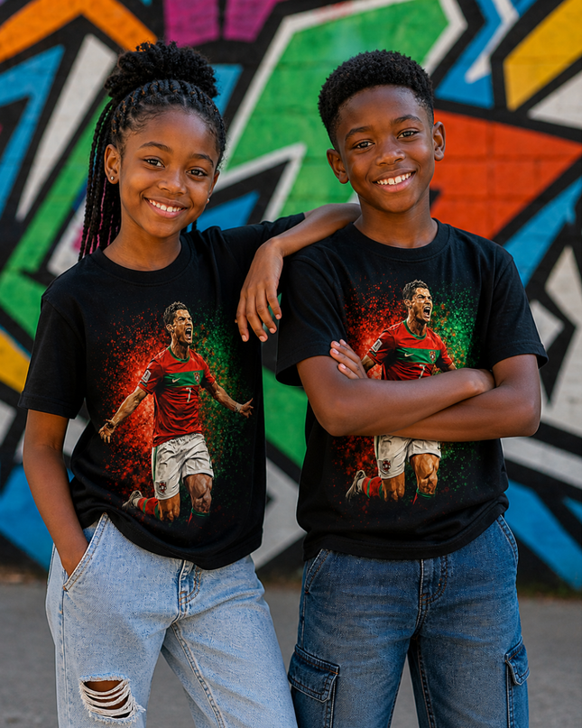 Cristiano Ronaldo Portugal #7 Celebration Roar Kids Fan T-Shirt