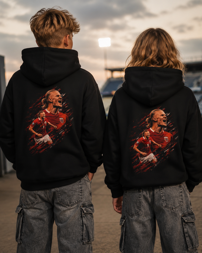 Sweat à capuche enfant Erling Haaland #9 Norvège Dynamic Roar