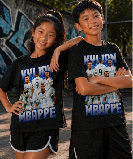Kylian Mbappé Real Madrid #9 Blue Lightning Kids Fan T-Shirt