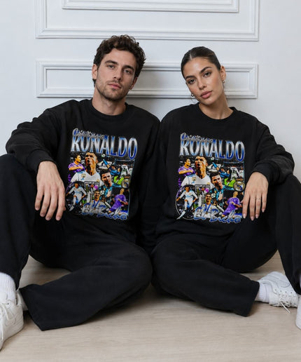 Cristiano Ronaldo Real Madrid El Bicho Purple Blue Bootleg Collage Unisex Fan Crewneck
