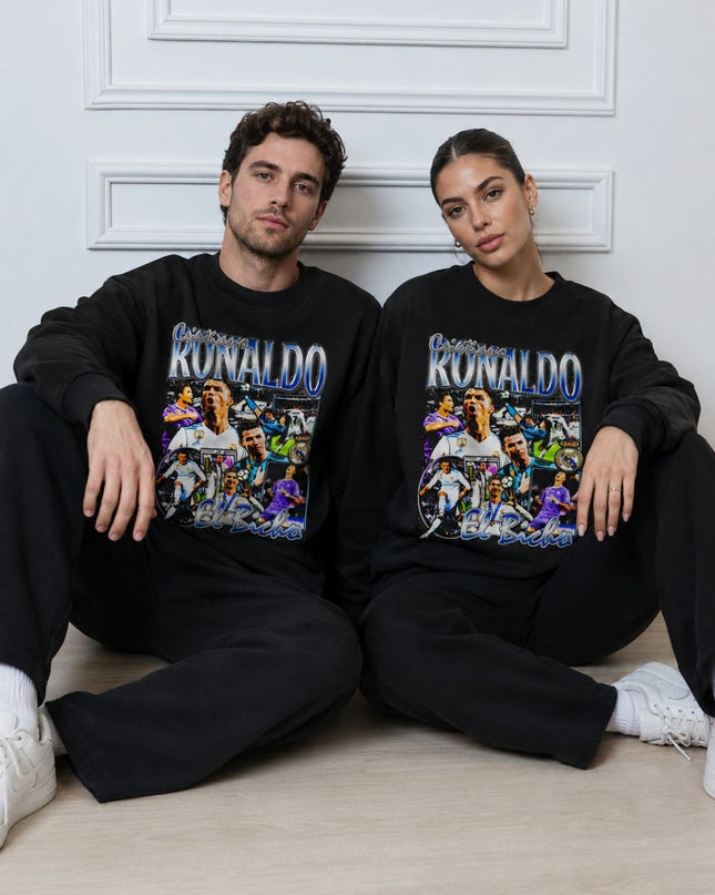 Cristiano Ronaldo Real Madrid El Bicho Purple Blue Bootleg Collage Unisex Fan Crewneck