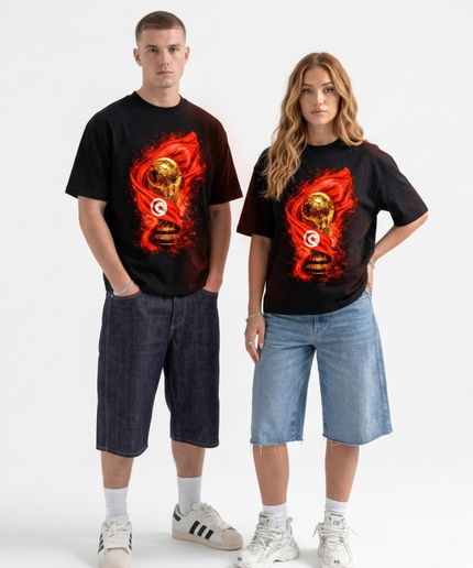 Tunisia Flag & Trophy Flame Edition Soccer World Cup 2026 Unisex Fan T-Shirt