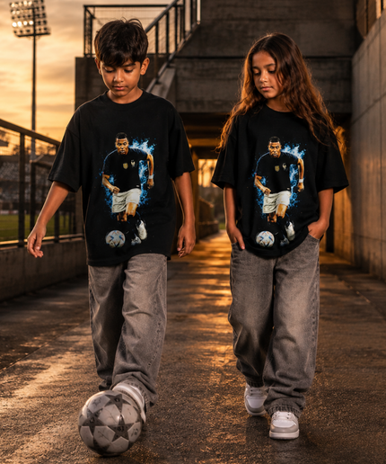 Kylian Mbappé France Blue Lightning Action Kids Fan T-Shirt