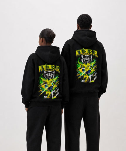 Vinicius Jr. #7 Brésil Vert Feu Foudre Portrait Unisexe Fan Sweat à Capuche