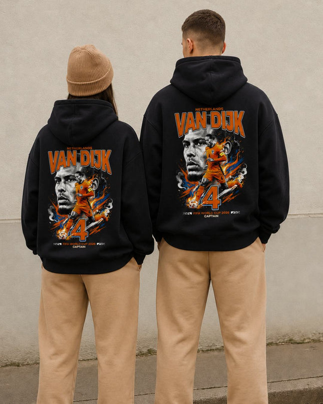 Virgil van Dijk #4 Netherlands Captain WC 2026 Fire Portrait Adult Fan Hoodie