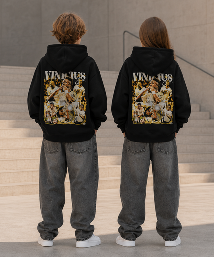 Vinicius Jr. Real Madrid Gold Vintage Collage Kids Fan Hoodie