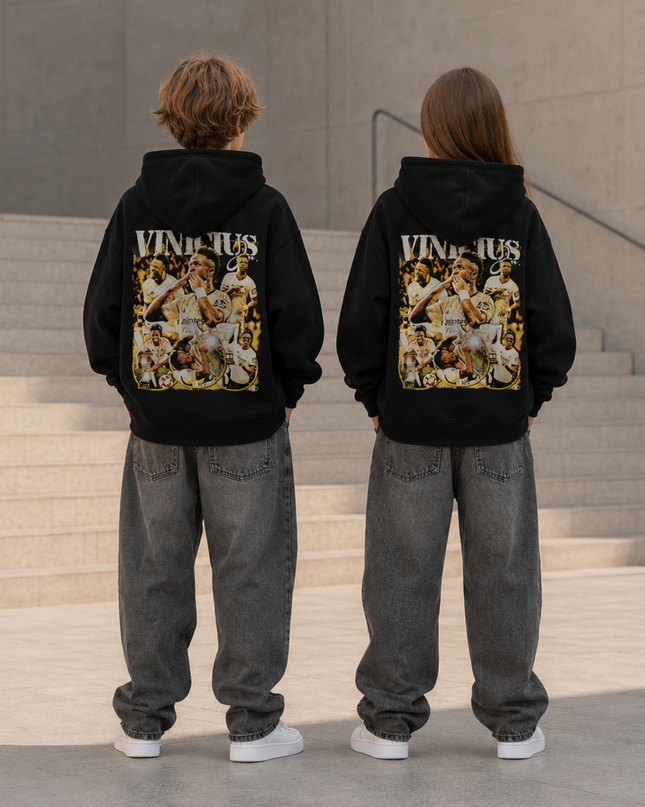 Vinicius Jr. Real Madrid Gold Vintage Collage Kids Fan Hoodie