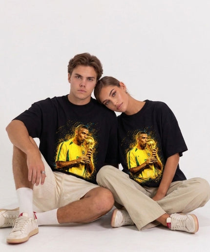 T-shirt unisexe Ronaldo R9 Brésil Coupe du Monde Baiser du Trophée Fan