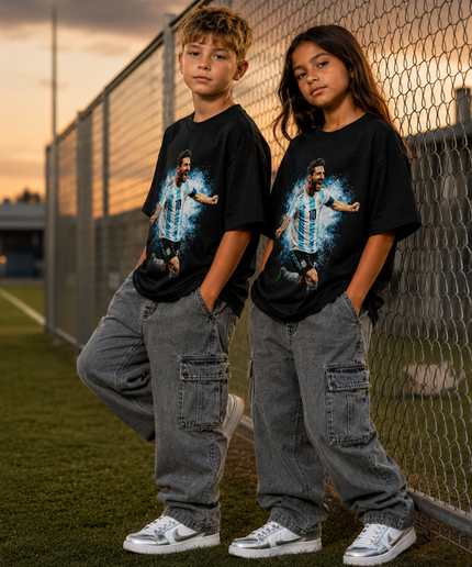 Lionel Messi Argentina #10 Blue Explosion Celebration Kids Fan T-Shirt