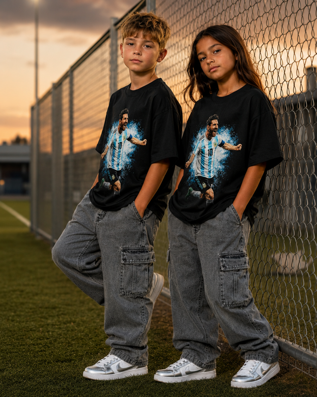 T-shirt Enfant Fan Lionel Messi Argentine #10 Célébration Explosion Bleue