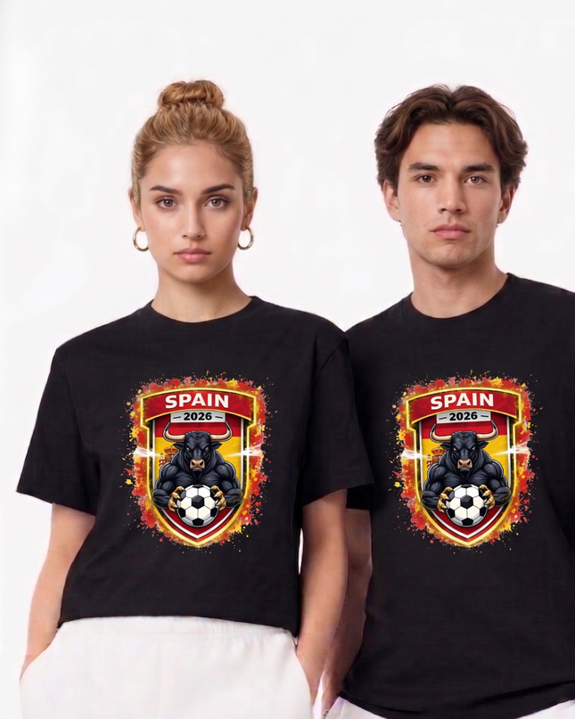 T-shirt unisexe fan Espagne 2026 Blason Taureau
