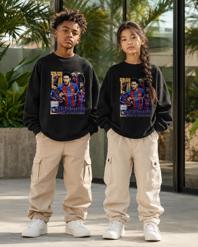 Neymar Jr Barcelona #11 Vintage Rap Bootleg Multi-Pose Kids Fan Crewneck