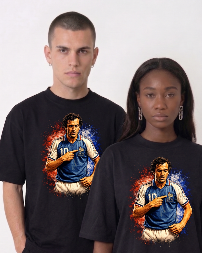T-shirt Fan Unisexe Michel Platini #10 France Écusson Tricolore Portrait