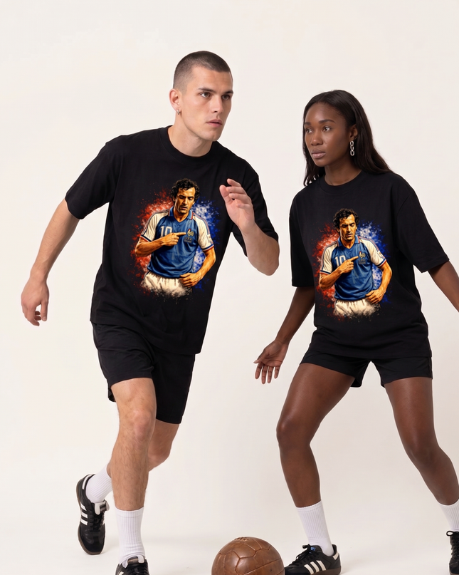 T-shirt Fan Unisexe Michel Platini #10 France Écusson Tricolore Portrait