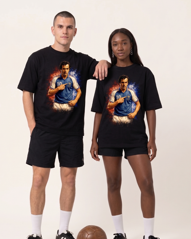 T-shirt Fan Unisexe Michel Platini #10 France Écusson Tricolore Portrait