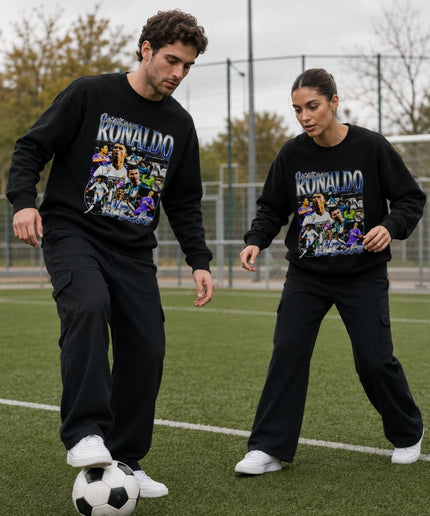 Cristiano Ronaldo Real Madrid El Bicho Purple Blue Bootleg Collage Unisex Fan Crewneck