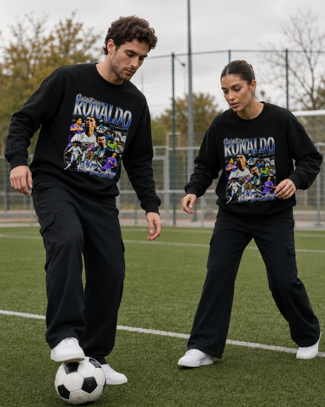 Cristiano Ronaldo Real Madrid El Bicho Purple Blue Bootleg Collage Unisex Fan Crewneck