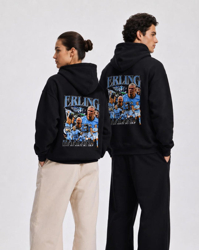 Hoodie unisexe de fan Erling Haaland Manchester City Vintage Bootleg Collage