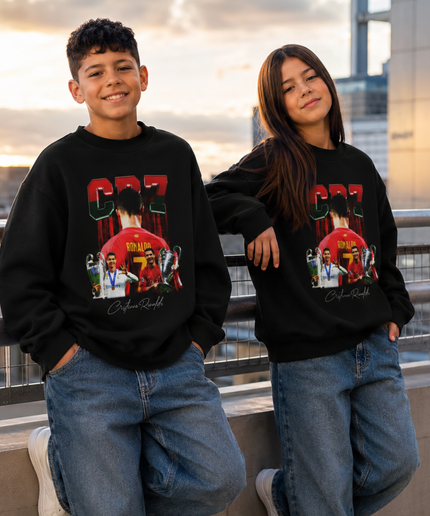 Cristiano Ronaldo CR7 Portugal Trophy Collage Bootleg Kids Fan Crewneck