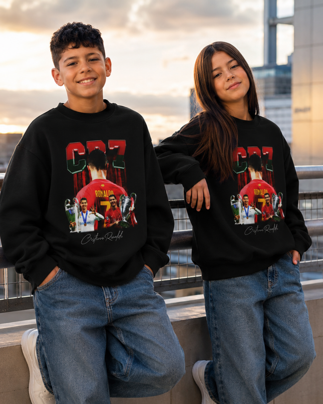 Cristiano Ronaldo CR7 Portugal Trophy Collage Bootleg Kids Fan Crewneck