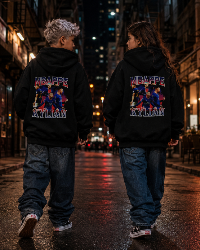 Sweat à capuche enfant fan Kylian Mbappé PSG Era Collage
