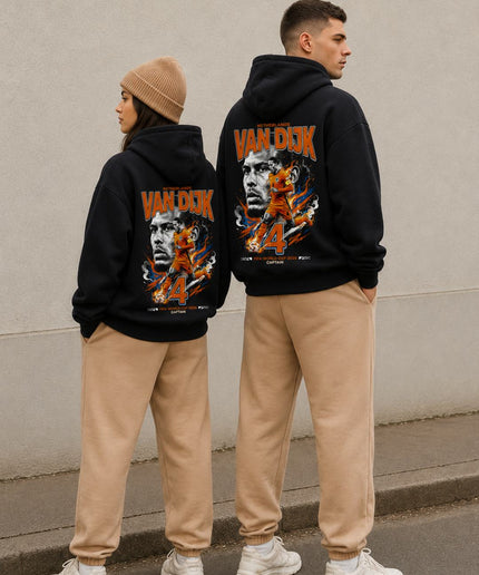 Virgil van Dijk #4 Netherlands Captain WC 2026 Fire Portrait Adult Fan Hoodie