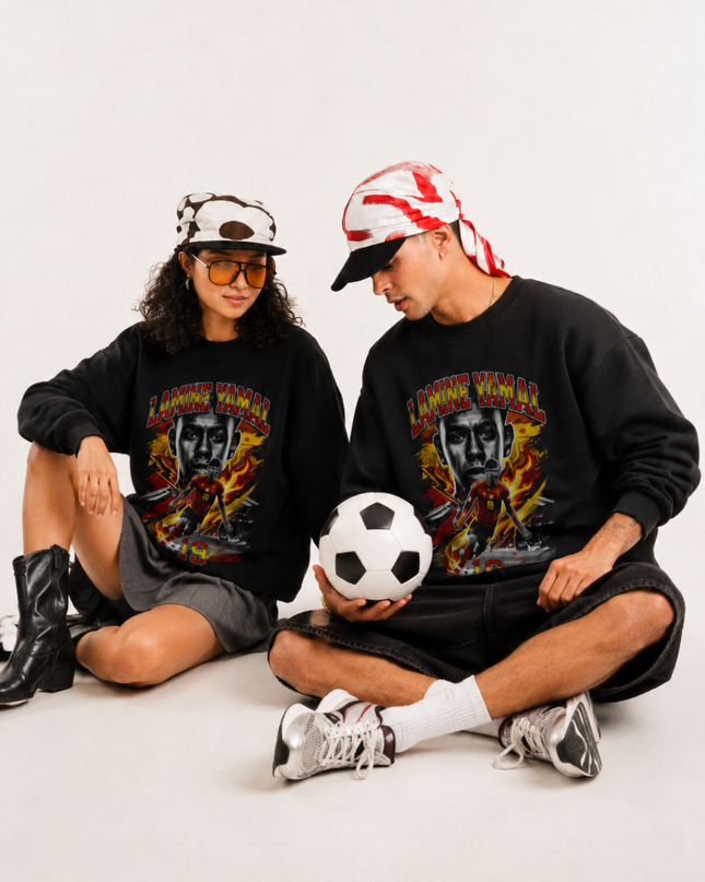 Lamine Yamal Spain Fire Bootleg Retro Collage Unisex Fan Crewneck