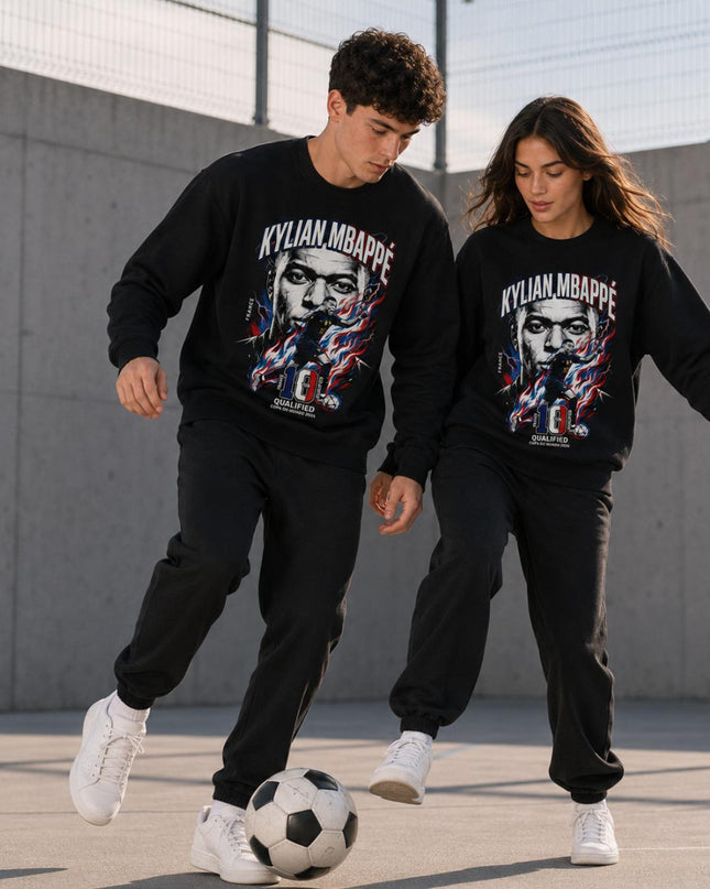 Kylian Mbappé France Qualified Copa do Mundo 2026 Fire Portrait Unisex Fan Crewneck