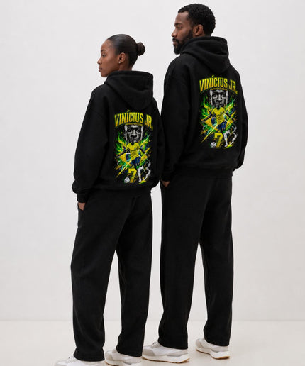 Vinicius Jr. #7 Brésil Vert Feu Foudre Portrait Unisexe Fan Sweat à Capuche