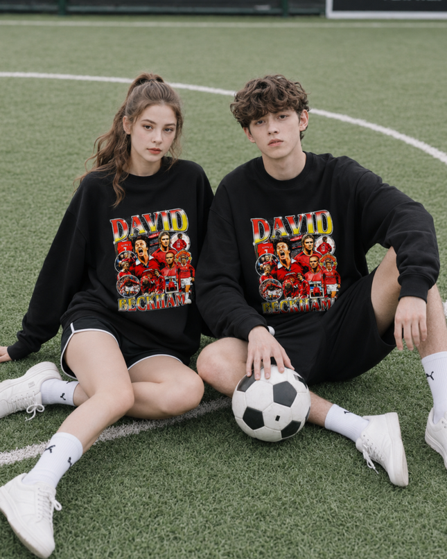 David Beckham Manchester United Retro Collage Unisex Fan Crewneck
