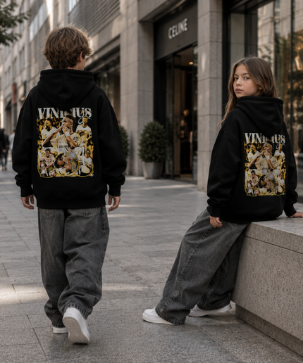 Vinicius Jr. Real Madrid Gold Vintage Collage Kids Fan Hoodie