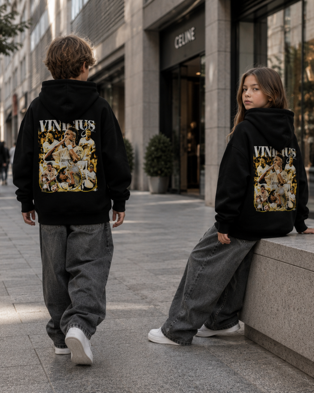 Vinicius Jr. Real Madrid Gold Vintage Collage Kids Fan Hoodie
