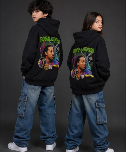 Ronaldinho #10 Barcelona Neon Green Kids Fan Hoodie