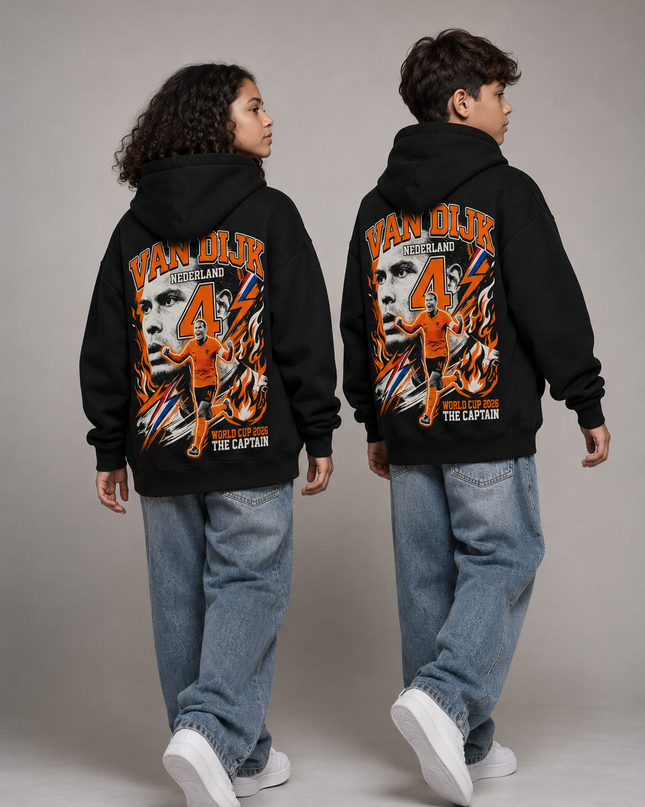 Virgil Van Dijk #4 Pays-Bas Le Capitaine Feu Sweat à Capuche Enfant Supporter