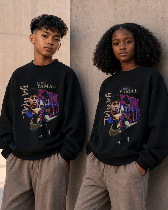 Lamine Yamal Barcelona Crest Nike Collage Vintage Bootleg Kids Fan Crewneck