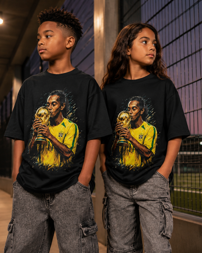 Ronaldinho World Cup Trophy Kiss Kids Fan T-Shirt