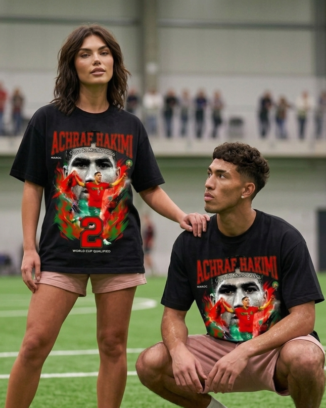 T-shirt Unisexe Fan Achraf Hakimi Maroc #2 Coupe du Monde 2026