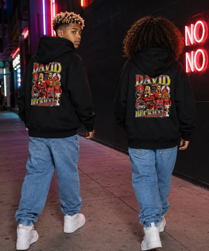 David Beckham Manchester United Sweat à capuche pour enfant, style vintage, rétro, non officiel